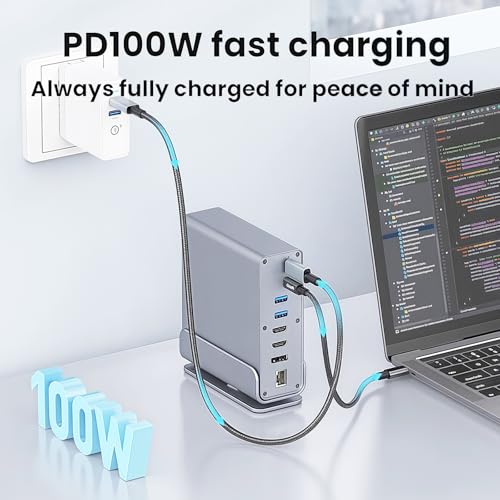 15-in-1 USB C Hub/Docking Station Dual Monitor 2 HDMI with Ethernet PD | 4k HD Triple Display (2x HDMI+1x DP), Gigabit Ethernet, 100W PD Charging, 20X Faster Transfer (10Gbps) with USB 3.2,TF/SD