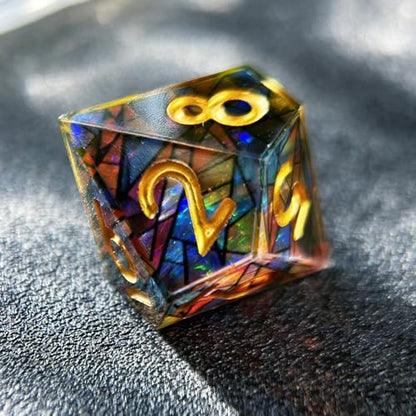 HAOMEJA Double Layered Resin Dice Set 7pcs/ Stained Glass Effect & Gold Numbers/Sharp Edged Polyhedral Dice/Apply to D&D/DND/Dungeons & Dragons/Role Playing Game/Party Gift - color: 3 Various Colors