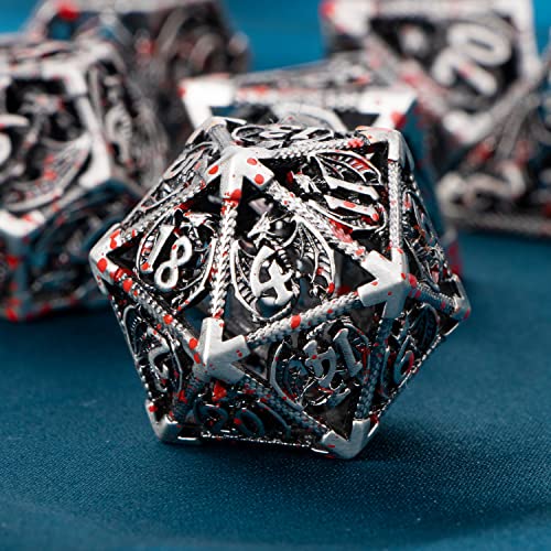 ARUOHHA Hollow DND Metal Dice Set Blood Dragons D and D Dice, RPG Role Playing Games Dungeons Polyhedral Dice with Gift Box D20 D12 D10 D8 D6 D4 - color: Blood Splash