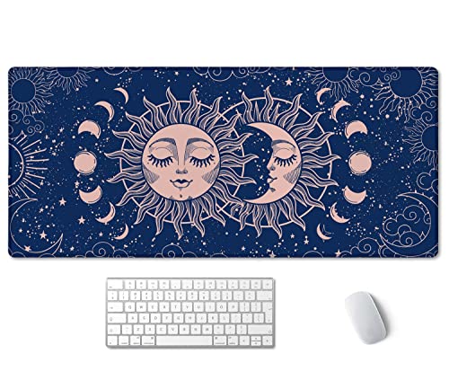 SSOIU Large Mouse Pad, Astrology Desk Mat for Desktop, Women Girls Waterproof Gaming Mousepad, Crescent Moon and Sun Computer PC Laptop Protector Writing Pads for School Office Home 35.5" x 15.7" - color: Crescent Moon and Sun