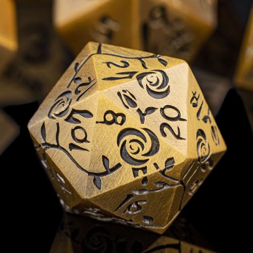 Gothic DND Dice Set Bleeding Rose Metal D and D Dice for use with Dungeons Dragons D&D Role Playing Game, Antique Gold RPG Blood Polyhedral Dice Set D20 D12 D10 D8 D6 D4 - color: Antique Gold