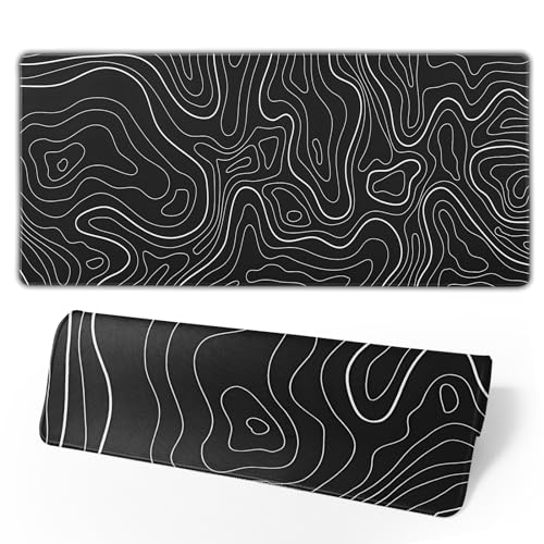 Topographic Contour Extended Big Mouse Pad Large,Gaming Mouse Pad Desk Pad,31.5x11.8 Inch Long Computer Keyboard Mouse Mat Mousepad with 3mm Non-Slip Base and Stitched Edge for Gaming and Office - color: Black Topographic5