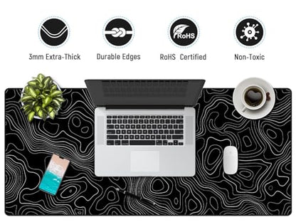 JIALONG Black Topographic Large Gaming Mouse Pad, XXL Mousepad, Big Mouse Mat Desk Pad for Keyboard and Mouse, Gaming Computer Laptop PC Desk Office Accessories - color: Black Topographic