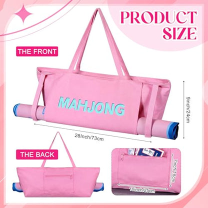 Abbylike 28x9 Inches Mahjong Bag for Rolled Mat Tiles Racks Pushers Accessories Empty Mahjong Tote Bag with Zipper Closure Outer Pockets Lining Large Capacity(Light Pink,Canvas) - color: Light Pink