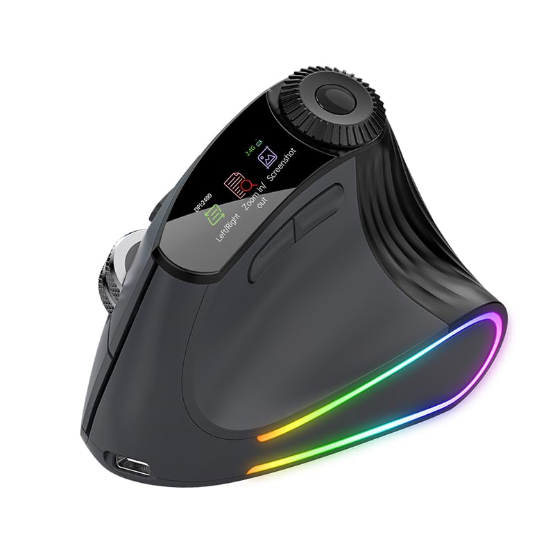 Ergonomic Vertical Mouse Wireless, Rechargeable Bluetooth Ultra-Fast Scrolling 4800 DPI Ergo Mouse, 2.4G Quiet Clicks 6 Buttons RGB Optical Mice, 3 Multi-Device Connectivity for Mac, Laptop - color: Black