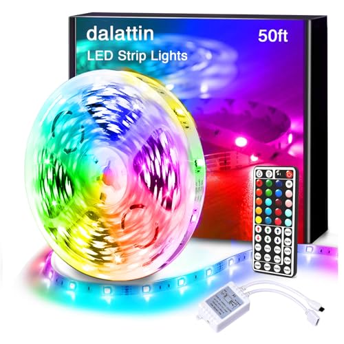 dalattin Led Lights for Bedroom 50ft, RGB 5050 Led Strip Lights Color Changing Kit with 44 Keys Remote Controller and 12V Power Supply Led Light Strips Indoor Decoration - size: 50 ft