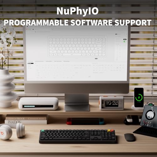 NuPhy Node100 Wireless Mechanical Keyboard, Hot Swappable Custom Bluetooth Keyboard, 109 Keys Computer Gaming Keyboards, Supports Touch Gestures, PBT Keycaps, RGB Backlit, Bluetooth/2.4GHz/USB-C - color: Gray, size: High-profile Brown Max Switch