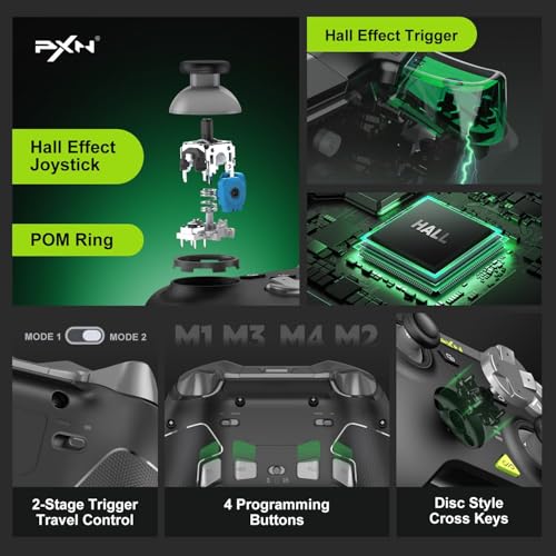 PXN P5 Wireless Gaming Controller - Hall Joystick, Hall Trigger, 6-Axis Motion, 4 Back Buttons, Compatible with PC, Switch/Switch2, iOS, Android (Black) - color: Black