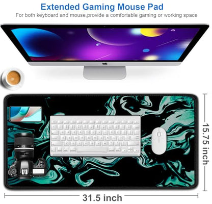 Large Mouse Pad, 31.5x15.7 inch Large Extended Computer Keyboard Mouse Mat, Water Resist Non-Slip Mousepad Rubber Base Long XXL Desk Mouse Pad for Gaming, Office & Home, Marble Cyan - color: Marble Cyan, size: 31.5L x 15.7W inches