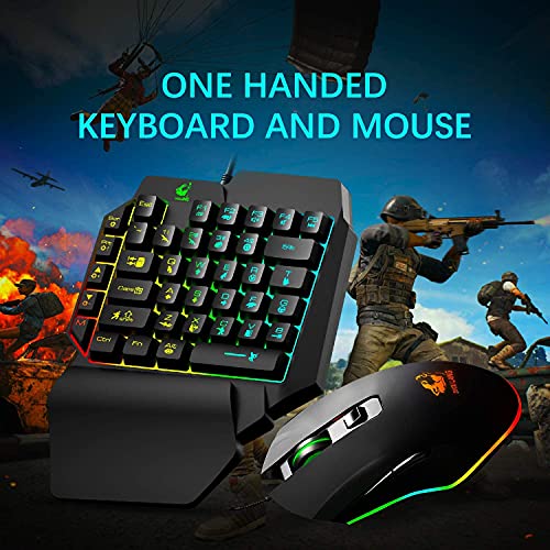 One-Hand Wired Gaming Keyboard+RGB Gaming Mouse+ Mouse Bungee Non-slip 360° Rotate Mouse Cable Holder Fixer+Backlit Converter for Nintendo Switch/Xbox/PS4/PC