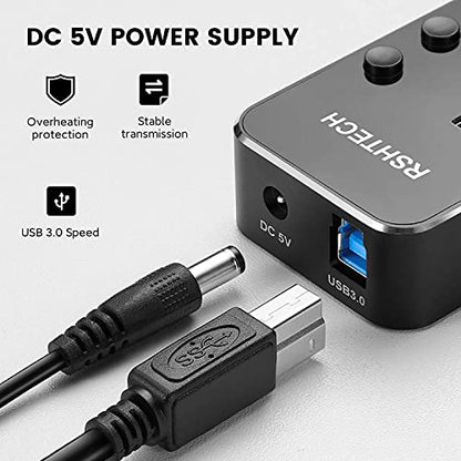 Powered USB Hub, RSHTECH 4 Port USB 3.0 Hub Splitter Portable Aluminum USB Data Hub Expander with Individual On/Off Switch and Universal 5V AC Adapter, 3.3ft USB 3.0 Cable (RSH-516) - size: 4-Port Powered USB Hub