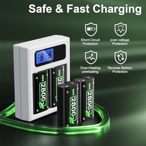 Battery Pack Charger for Xbox One, Equipped with 4 x 2800mAh Rechargeable Batteries and USB-C Charger Station,High Performance Battery Compatible with Xbox Series X|S, Xbox One S/X/Elite Controller