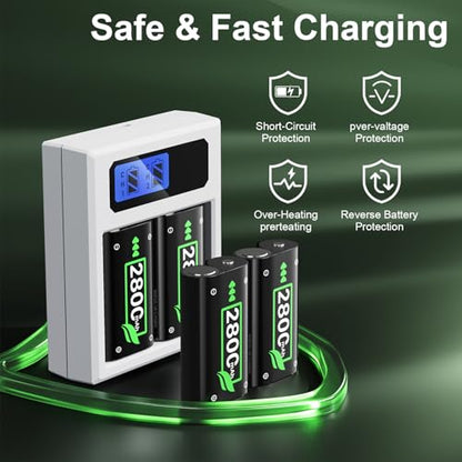 Battery Pack Charger for Xbox One, Equipped with 4 x 2800mAh Rechargeable Batteries and USB-C Charger Station,High Performance Battery Compatible with Xbox Series X|S, Xbox One S/X/Elite Controller
