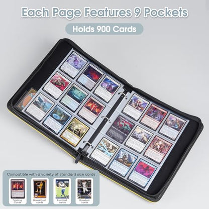 ProCase 900-Pocket Card Binder with Clear Window -Yellow | 9 Double-sided Pockets, Trading Cards Colletction Album Holder, Removable Sleeves, Holds MTG, TCG, Sports & Football Cards - color: Yellow