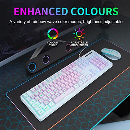 HUO JI Gaming Keyboard USB Wired with Rainbow LED Backlit, Floating Keys, Mechanical Feeling, Spill Resistant, Ergonomic for Xbox, PS Series, Desktop, Computer, PC, Purple Blue - color: Purple/Blue