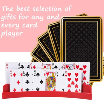 2 Packs of Double-Layer Card Holders，Playing Card Holder for Kids Adults Hands Free Card Holder for Family Card Game Nights Poker Parties - color: Red(2pack)