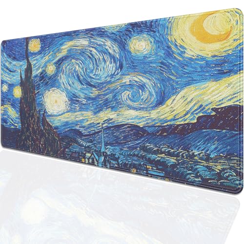 Van Gogh Starry Night Large Mouse Pad Desk Mat, 27.5x11.8in Classic Art Extended Keyboard Mousepad with Stitched Edges, Non-Slip Waterproof Rubber Base for Office, Computer & Laptop - color: Starry Night