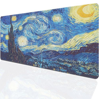 Van Gogh Starry Night Large Mouse Pad Desk Mat, 27.5x11.8in Classic Art Extended Keyboard Mousepad with Stitched Edges, Non-Slip Waterproof Rubber Base for Office, Computer & Laptop - color: Starry Night