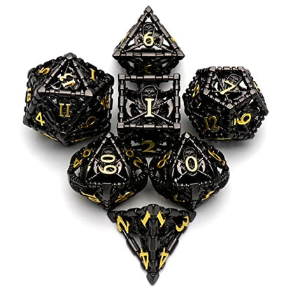 DND Dice, Dungeons and Dragons Dice Metal Polyhedral Dice Set Role Playing D&D Dice HNCCESG Hollow Grim Reaper Gaming for RPG Table Game (Black) | Lightweight copper dice,Easy-To-Read Engraved Numbers,a Gift Box and Velvet Bag for DND RPG Play - color: Gr