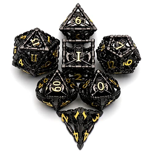 DND Dice, Dungeons and Dragons Dice Metal Polyhedral Dice Set Role Playing D&D Dice HNCCESG Hollow Grim Reaper Gaming for RPG Table Game (Black) | Lightweight copper dice,Easy-To-Read Engraved Numbers,a Gift Box and Velvet Bag for DND RPG Play - color: Gr
