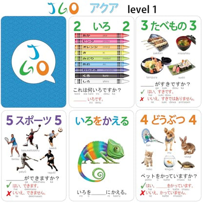 AGO JGO Japanese Language Card Game for Beginners! Learn Japanese by Playing a Fun Conversational Card Game! - style: JGO Aqua (Level 1)