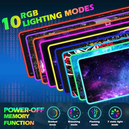 ToLuLu RGB Gaming Wireless Charging Mouse Pad, 7.5/10/15W 10 Light Modes LED Mouse Pad Computer Keyboard Mat Mousepad, 800x300x4MM Extended Large Desk Mat for MacBook, Laptop, PC, Purple Galaxy Space - color: Purple Galaxy Space