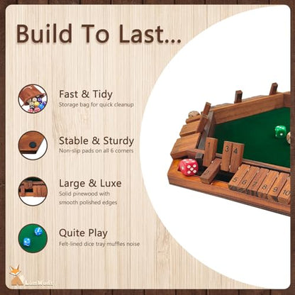 Shut The Box Game 나무 보드 게임, 1-6명의 플레이어용, 주사위 16개, 가정, 교실 또는 파티에서 성인 및 아동용 주사위 게임 - style: 6인용