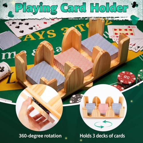 Kathfly Upgraded 9 Decks Wood Playing Card Holder 360° Rotating, Canasta Card Holder Tray Organizes, Poker, Games, Smooth Rotate Design & Easy Access, Balance & Stability(Wood Color) - style: 9 Decks