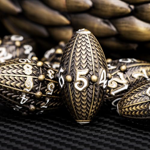ARUOHHA DND Metal Dice Bronze Dragon Egg Dice with Rotating Dragon Egg Shell, Role Playing Game RPG Polyhedral D and D Dice Set D20 D12 D10 D8 D6 D4 - color: Bronze