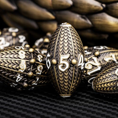 ARUOHHA DND Metal Dice Bronze Dragon Egg Dice with Rotating Dragon Egg Shell, Role Playing Game RPG Polyhedral D and D Dice Set D20 D12 D10 D8 D6 D4 - color: Bronze
