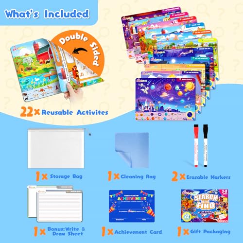 Baobrava Search and Find Game Books, Flash Cards, Preschool Learning Activities for Kids Age 3-8, Travel Games Toys for Road Trip Car Airplane, Educational Seek Activity Birthday Gifts for Boys Girls - style: Search and Find Book Game