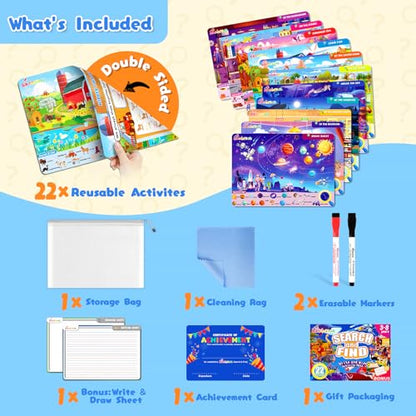 Baobrava Search and Find Game Books, Flash Cards, Preschool Learning Activities for Kids Age 3-8, Travel Games Toys for Road Trip Car Airplane, Educational Seek Activity Birthday Gifts for Boys Girls - style: Search and Find Book Game