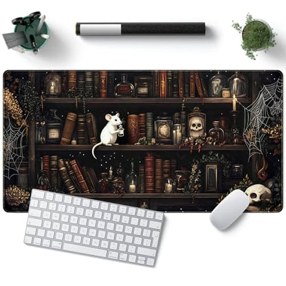 Dark Witchy Desk Mat Gaming Desk Pad Large Mouse Pad, Magician'S Fantasy Bookcase Gothic Mouse Mat XXL Laptop Keyboard Pad, Laptop Keyboard and Mouse Mat Desktop Protector Mat 31.5 X 15.7 in - color: D-black Gothic Bookshelf