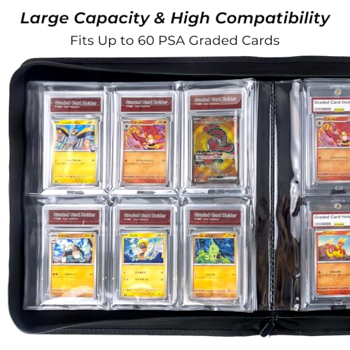 Slab Binder for Graded Cards, 60 Slab Leather Storage Album | 60-Slab Leather Card Binder, Premium Slab Storage Album with 6 Pocket Pages, Collector Binder for PSA Graded Trading Cards