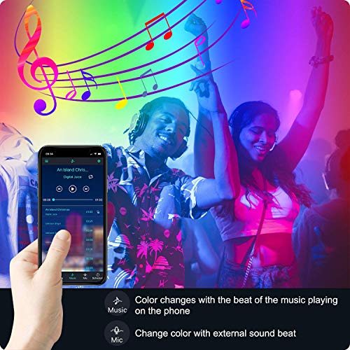 Micomlan 82Ft/25m LED Strip Lights, Music Sync Color Changing RGB LED Strip Built-in Mic, Bluetooth APP Controlled Home Lighting for Living Room Kitchen (APP+Remote+Mic+Music)