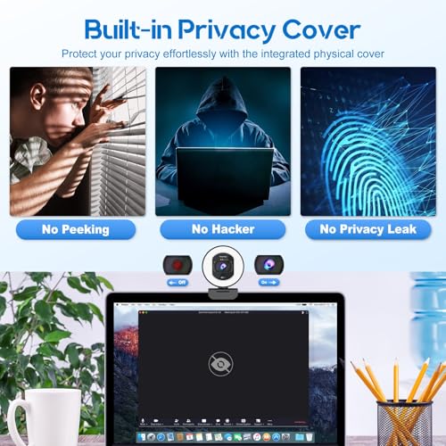 4K Webcam with Ring Light & Built-in Microphone for PC Streaming | PDAF Autofocus,Supports 1080P 60FPS, Comes with Privacy Cover, Compatible with Zoom, Skype, Google Meet, Laptop Desktop Mac