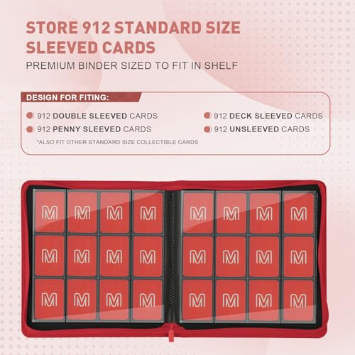 Premium Card Binder 12 Pocket for 720 Pockets Trading Card Binder, PU Zipper Card Collection Album, Sturdy Side-Loading Card Book Holder for MTG, TCG, Game Cards, Sports Cards - color: 12 Red