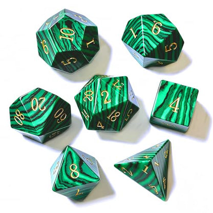 RULE DICE Malachite Stone Dice Set D&D 7PCS Gemstone Dice Polyhedral DND Dice with Gift Case for Dungeons and Dragons Role Playing Games MTG Tabletop Games - color: Malachite