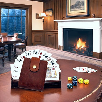 Playing Card Case, Genuine Leather Double Playing Cards Deck Holder for Magicians and Poker Players, Camping Holidays Trips - color: Double Deck