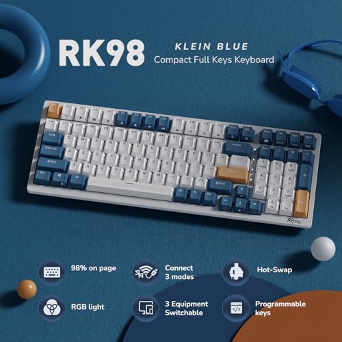 RK ROYAL KLUDGE RK98 Wireless Mechanical Keyboard, 100 Keys 98% Layout with Custom Switches Hot Swappable, Tri-Mode BT5.1/2.4G/USB-C Full Size Gaming Keyboard with Numpad RGB, Brown Switch - color: White, size: Hot Swap Brown Switch