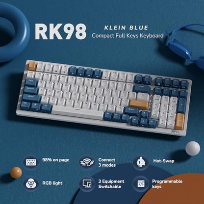 RK ROYAL KLUDGE RK98 Wireless Mechanical Keyboard, 100 Keys 98% Layout with Custom Switches Hot Swappable, Tri-Mode BT5.1/2.4G/USB-C Full Size Gaming Keyboard with Numpad RGB, Brown Switch - color: White, size: Hot Swap Brown Switch