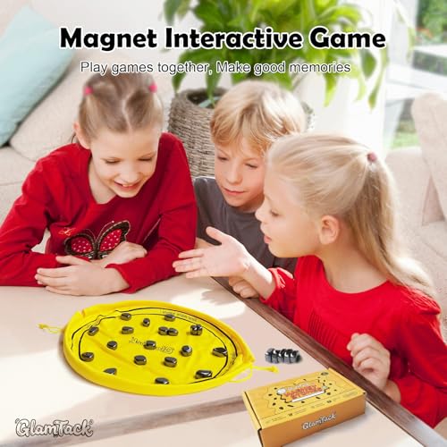 Magnetic Chess Game with 24PC Stones, Magnet Games with String, 2-in-1 Game Mat Bag, Family Games for Kids and Adults