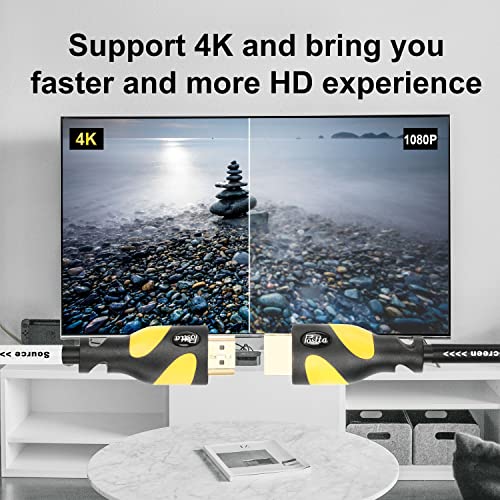 Postta HDMI 케이블(2.2m(75피트) 옐로우) HDMI 2.0V, 내장 신호 부스터 포함 - 4K, 3D, 1080P, 이더넷, 오디오 리턴 지원 - 1팩 - color: 옐로우, size: 75FT