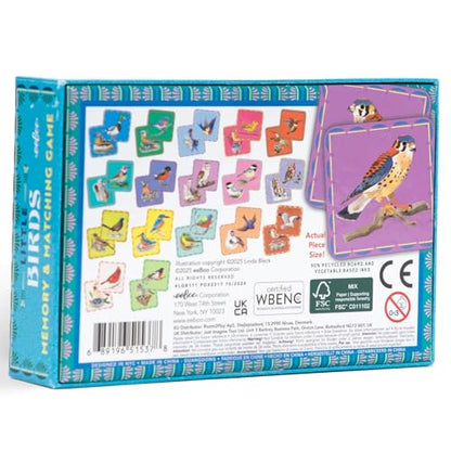 eeBoo Little Birds Memory & Matching Game, Ages 4+, 1-4 Players | Introduces common backyard bird species. Sharpens recognition, concentration & memory skills. Includes 36 tiles, 18 pairs - style: Birds