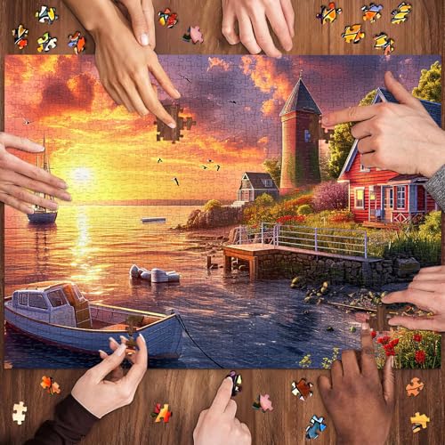 Puzzles for Adults 1000 Pieces,Colourful Harbour View Jigsaw Puzzle with 1:1 HD Poster, Perfect Interlocking No Dust, Stress Relief Ideal Gift for Family Games - color: Colourful Harbour View