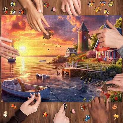 Puzzles for Adults 1000 Pieces,Colourful Harbour View Jigsaw Puzzle with 1:1 HD Poster, Perfect Interlocking No Dust, Stress Relief Ideal Gift for Family Games - color: Colourful Harbour View