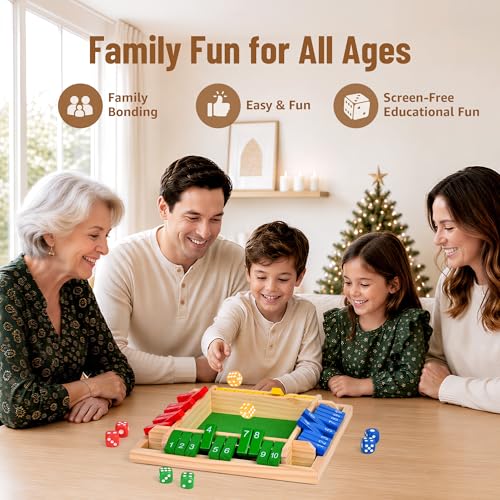Shut The Box Game,Travel Dice Game for Kids and Adults,2-4 Players Board Game(Spare Dice)