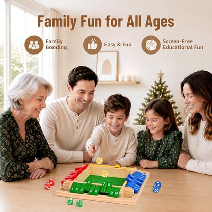 Shut The Box Game,Travel Dice Game for Kids and Adults,2-4 Players Board Game(Spare Dice)