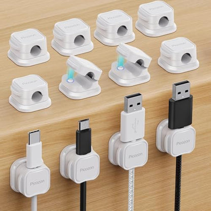 12 Pack Magnetic Cable Clip Organizer Cord Holder, Picozon Adhesive Cable Management, Wire Phone USB Charger Cable Holder, Keeper Organizer for Office Home Desktop Table - White - size: Pack of 12