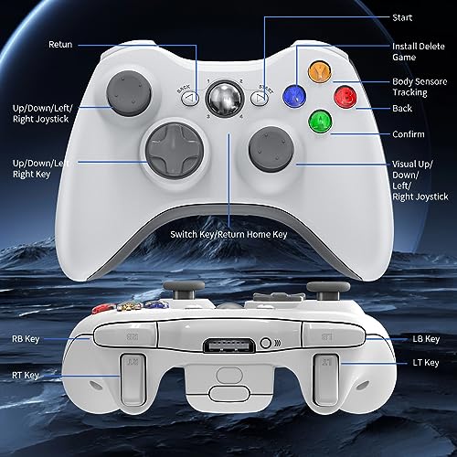 Gamrombo 2 Pack Replacement for Xbox 360 Controller, Wireless Controllers Gamepad Upgraded Joystick Compatible with 360 & Slim, Windows 11/10/8/7 PC Controller with Dual Shock, 2.5mm Audio Jack(White) [microsoft_xbox_360] - color: White+White